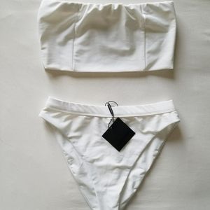 White bandeau high waisted bikini